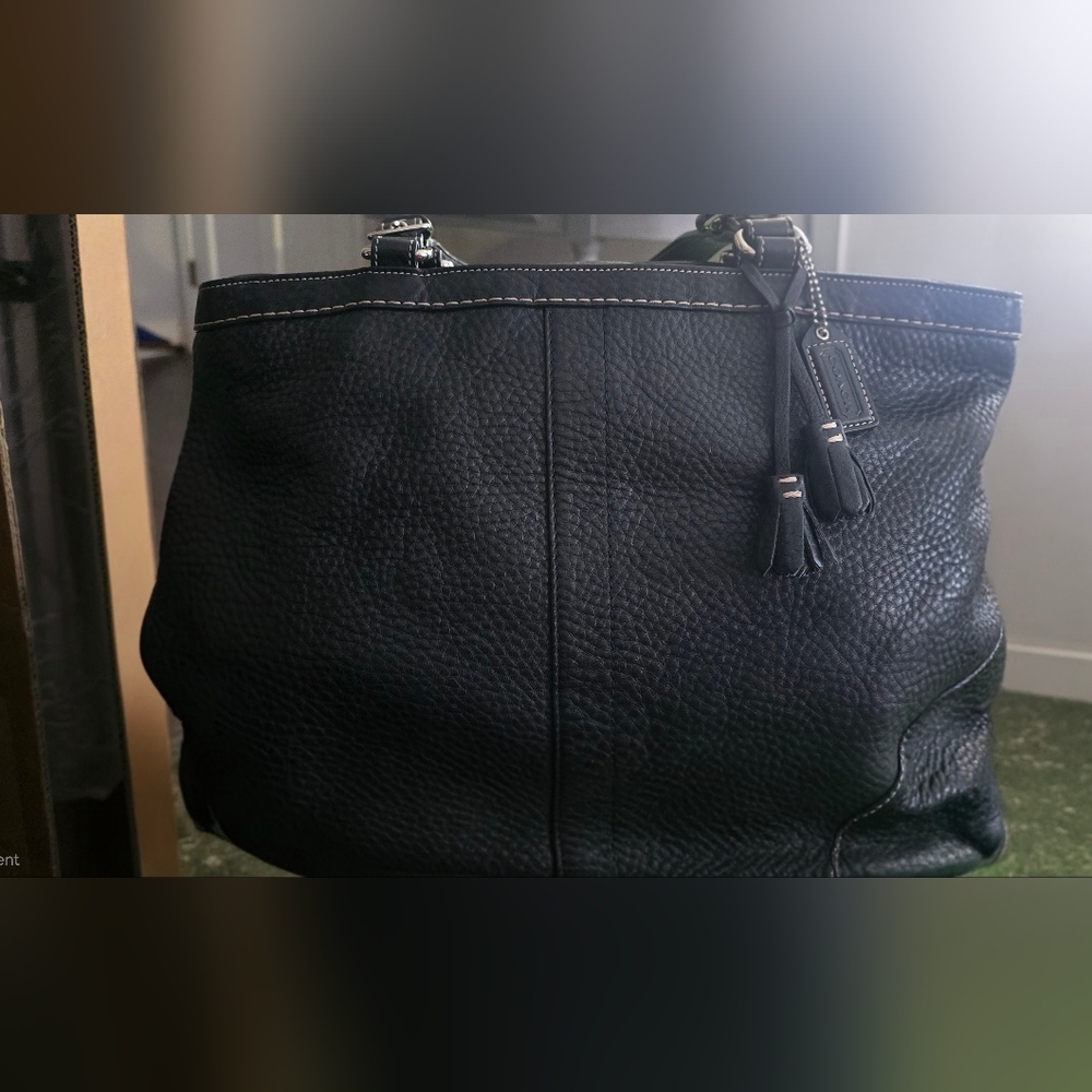 Coach Black Pebbled Leather Tote with Tassel Charm